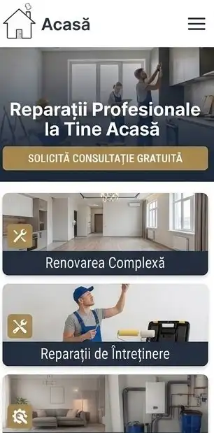 Website Acasă Construcții — versiune mobil