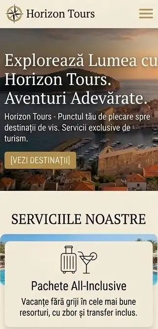 Website Horizon Tours — versiune mobil