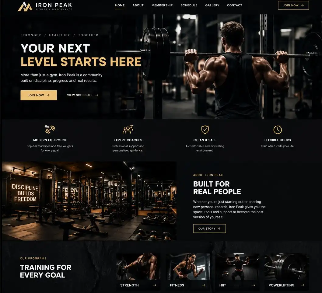 Website Iron Peak — versiune desktop