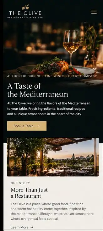 Website The Olive — versiune mobil