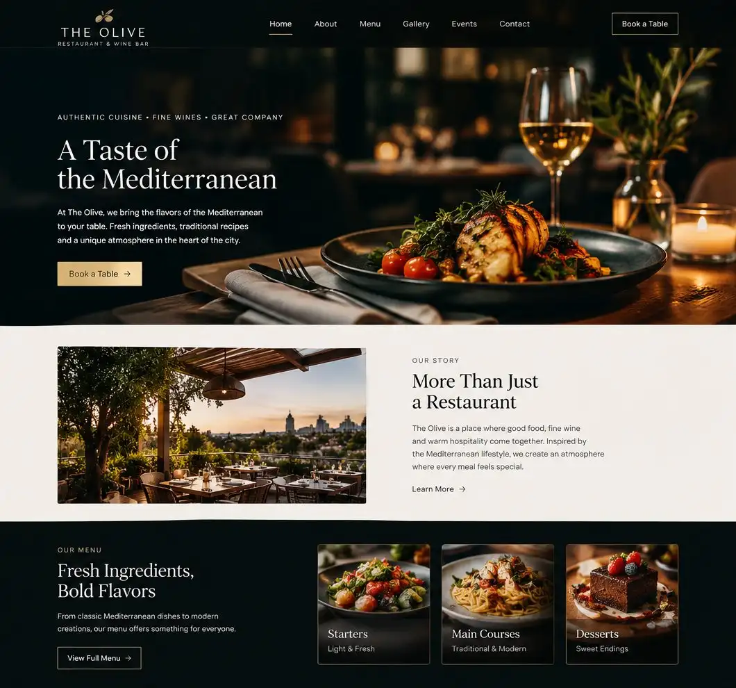 Website The Olive — versiune desktop